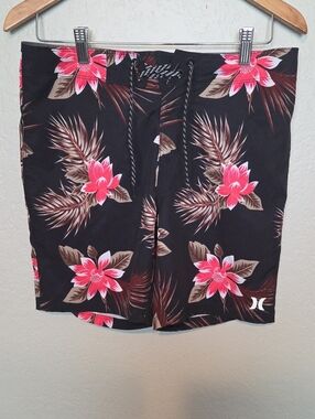 Hurley Men’s Black Swim Shorts with Pink Floral Print